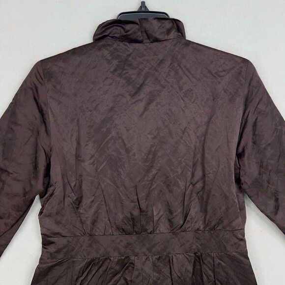 Eileen Fisher Coat Womens XS Steel Satin Metallic Jacket Crinkled Trench Luxury - Picture 7 of 13